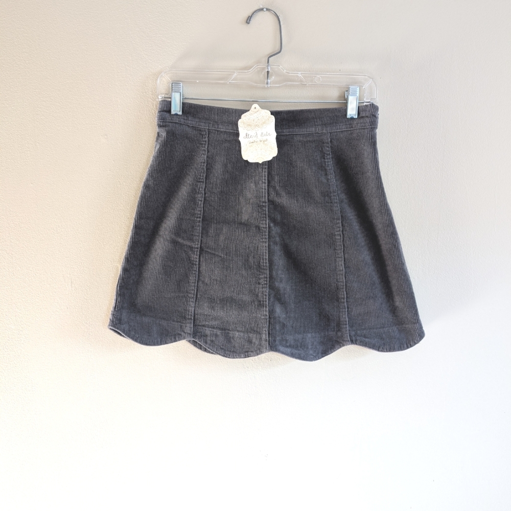 NWT Altar'd State Dark Charcoal Corduroy Mini Skirt With Scalloped Hem Size S